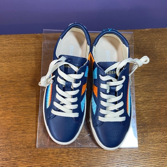 Soludos Womens Original Ibiza Sneaker RainbowWave Blue Colorful Fun School - Picture 7 of 11